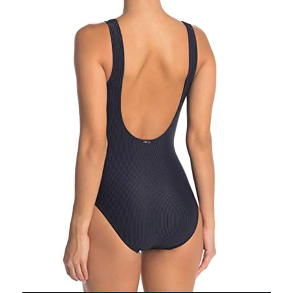Tommy Hilfiger Ribbed Snap-Front One-Piece Swimsuit NAVY Size 10 NWT - Picture 2 of 3